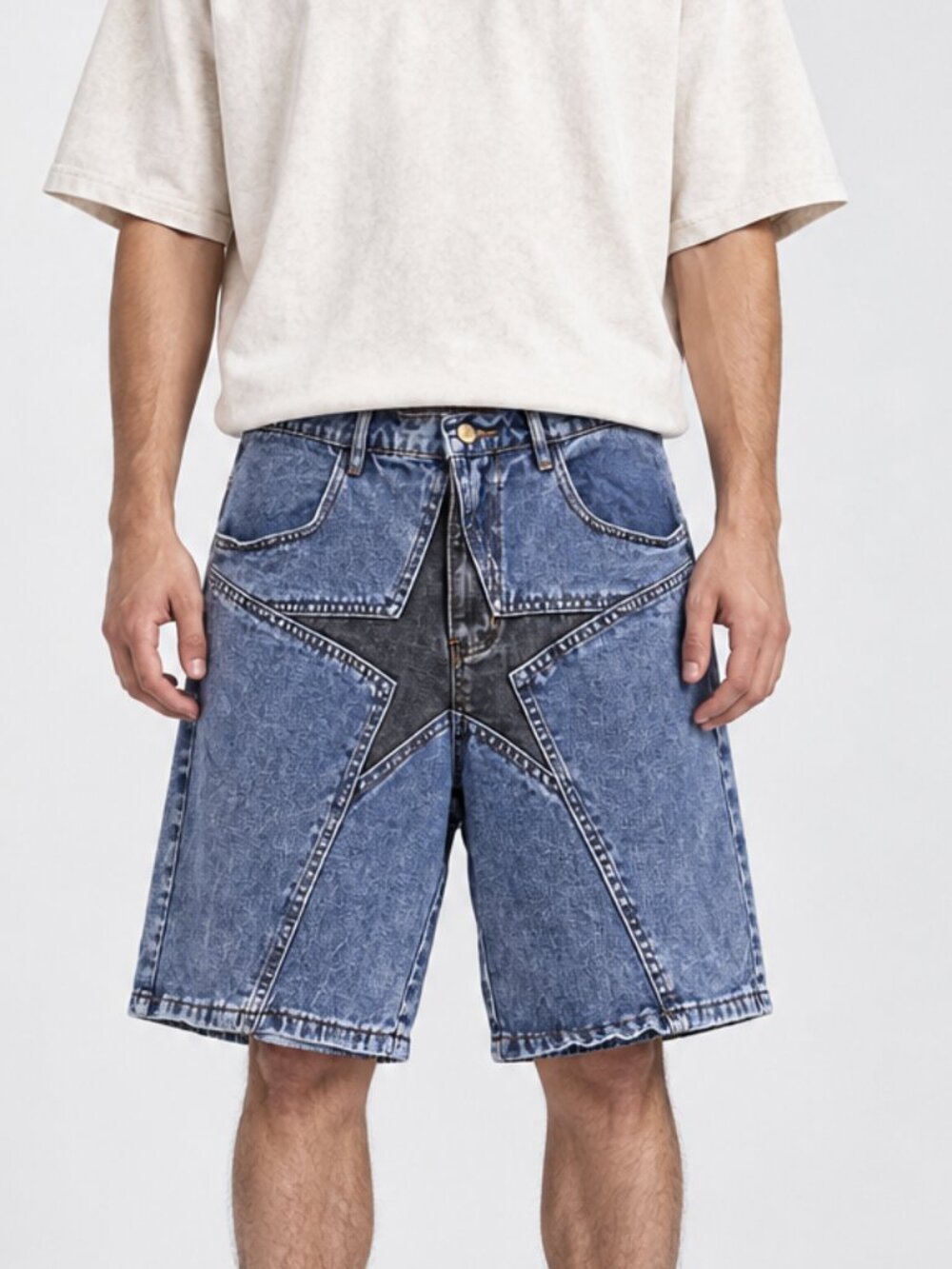 Aelfric Eden Star Patchwork Denim Shorts Medium Wash Size 34